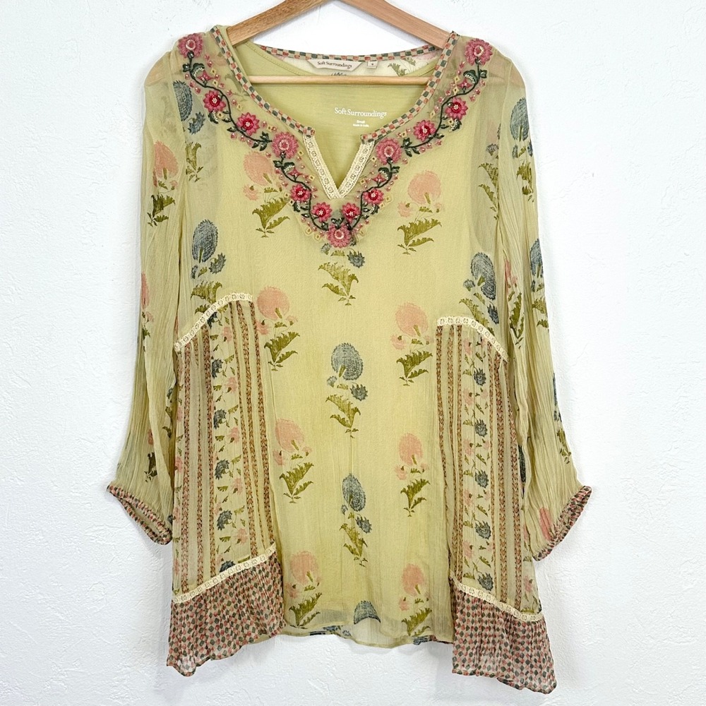 Fairy Boho Peasant Romantic Tunic Top Sz Small Floral Embroidered Ethereal Flowy